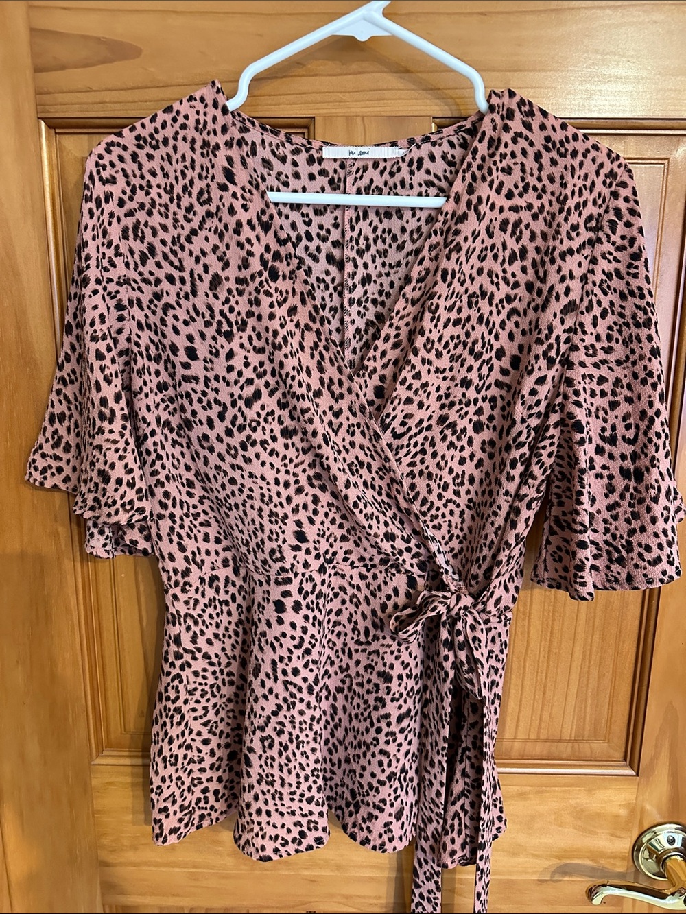 Leopard-Print Faux Wrap Blouse